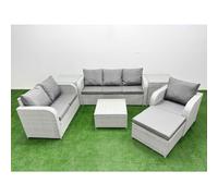 Fimous Pe Wicker Outdoor Rattan Furniture Sofa Sets Reclining Chair Loveseat Sofa 3 Seater Sofa Big Footstool 2 Side Table