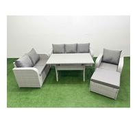 Fimous Patio PE Wicker 7 Seater Outdoor Rattan Furniture Sofa Sets with Reclining Chair Loveseat Sofa 3 Seater Sofa Big Footstool