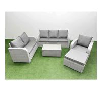 Patio PE Wicker 7 Seater Outdoor Rattan Furniture Sofa Sets with Rectangular Coffee Table Reclining Chair Loveseat Sofa 3 Seater Sofa Big Footstool Li Fimous Light Grey One Size