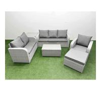 Fimous Patio PE Wicker 7 Seater Outdoor Rattan Furniture Sofa Sets w/ Rectangular Coffee Table Reclining Chair Loveseat Sofa 3 Seater Sofa Big Fimous Light Grey
