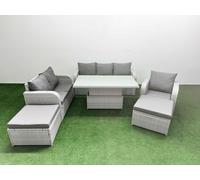 Patio PE Wicker 8 Seater Outdoor Rattan Furniture Sofa Sets with Adjustable Lifting Dining or Coffee Table Reclining Chair Loveseat Sofa 3 Seater Sofa Fimous Light Grey One Size