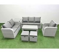 Patio PE Wicker 8 Seater Outdoor Rattan Furniture Sofa Sets with Oblong Coffee Table Reclining Chair Loveseat Sofa 3 Seater Sofa Stool Side Table Ligh Fimous Light Grey One Size