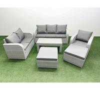 Patio PE Wicker 8 Seater Outdoor Rattan Furniture Sofa Sets with Oblong Coffee Table Reclining Chair Loveseat Sofa 3 Seater Sofa 2 Big Footstools Ligh Fimous Light Grey One Size