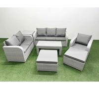Patio PE Wicker 8 Seater Outdoor Rattan Furniture Sofa Sets with Oblong Coffee Table Reclining Chair Loveseat Sofa 3 Seater Sofa 2 Big Footstools Side Fimous Light Grey One Size