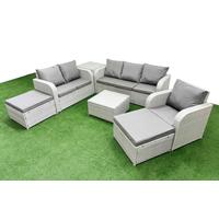 Fimous 8 Seater Outdoor Rattan Furniture Sofa Sets Reclining Chair Loveseat Sofa 3 Seater Sofa 2 Big Footstools Light Grey
