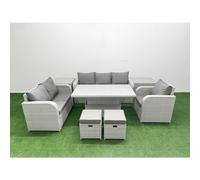Patio PE Wicker 8 Seater Outdoor Rattan Furniture Sofa Sets with Adjustable Lifting Dining or Coffee Table Reclining Chair Loveseat Sofa 3 Seater Sofa Fimous Light Grey One Size