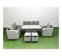 Fimous Patio PE Wicker 8 Seater Outdoor Rattan Furniture Sofa Sets w/ Adjustable Lifting Dining or Coffee Table Reclining Chair Loveseat Sofa 3 Fimous Light Grey