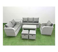 Fimous Patio PE Wicker 8 Seater Outdoor Rattan Furniture Sofa Sets with Reclining Chair Loveseat Sofa 3 Seater Sofa Stool Side Table
