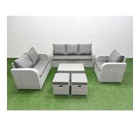Fimous 8 Seater Rattan Outdoor Sofa Set - Light Grey PE Wicker with Rectangular Coffee Table, Reclining Chair, Loveseat & 3-Seater Sofa