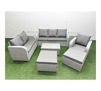 Fimous Pe Wicker 8 Seater Outdoor Rattan Furniture Sofa Sets Coffee Table Reclining Chair 2 Big Footstools 2 Side Table