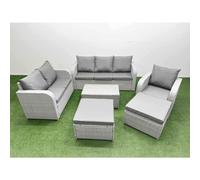 Fimous Patio PE Wicker 8 Seater Outdoor Rattan Furniture Sofa Sets w/ Rectangular Coffee Table Reclining Chair Loveseat Sofa 3 Seater Sofa 2 Big Fimous Light Grey
