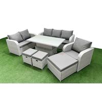 Fimous Patio PE Wicker 9 Seater Outdoor Rattan Furniture Sofa Sets w/ Adjustable Lifting Dining or Coffee Table Reclining Chair Loveseat Sofa 3 Fimous Light Grey