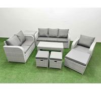 Patio PE Wicker 9 Seater Outdoor Rattan Furniture Sofa Sets with Oblong Coffee Table Reclining Chair Loveseat Sofa 3 Seater Sofa Stool Side Table Ligh Fimous Light Grey One Size