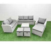 Patio PE Wicker 9 Seater Outdoor Rattan Furniture Sofa Sets with Square Coffee Table Reclining Chair Loveseat Sofa 3 Seater Sofa Stool Light Grey Fimous Light Grey One Size