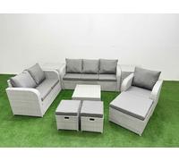 Patio PE Wicker 9 Seater Outdoor Rattan Furniture Sofa Sets with Square Coffee Table Reclining Chair Loveseat Sofa 3 Seater Sofa Stool 2 Side Table Li Fimous Light Grey One Size