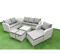 Fimous Patio PE Wicker 9 Seater Outdoor Rattan Furniture Sofa Sets w/ Square Coffee Table Reclining Chair Loveseat Sofa 3 Seater Sofa Stool Side Fimous Light Grey