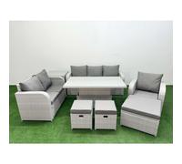 Patio PE Wicker 9 Seater Outdoor Rattan Furniture Sofa Sets with Adjustable Lifting Dining or Coffee Table Reclining Chair Loveseat Sofa 3 Seater Sofa Fimous Light Grey One Size