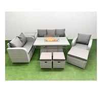 Patio PE Wicker 9 Seater Outdoor Rattan Furniture Sofa Sets with Firepit Dining Table Reclining Chair Loveseat Sofa 3 Seater Sofa Stool Side Table Lig Fimous Light Grey One Size