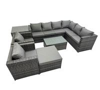 FIMOUS Rattan Garden Furniture Set – 2 Chairs, Big Stool & Side Table – Dark Grey