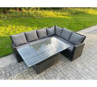 Fimous PE Rattan Corner Garden Furniture High Back Sofa Set Adjustable Rising Lifting Table Set 6 Seater