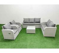 Fimous Pe Rattan Garden Furniture Set Adjustable Chair Double Love Seat 2 Seater Sofa Lounge Set Square Coffee Table Light Grey