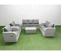 Fimous Pe Rattan Garden Furniture Set Adjustable Chair Sofa Double Love Seat 2 Seater Lounge Set Oblong Coffee Table Light Grey