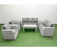 Fimous Pe Rattan Garden Furniture Set Adjustable Chair Sofa Double Love Seat 2 Seater Sofa Lounge Set 2 Side Table Light Grey