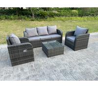 Fimous PE Rattan Garden Furniture Set Adjustable Chair Sofa Lounge Sofa Set Square Coffee Table in Dark Grey Fimous Dark Grey