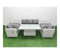 Fimous PE Rattan Garden Furniture Set Adjustable Lifting Dining or Coffee Table 2 Side Table Light Grey