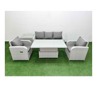 Fimous PE Rattan Garden Furniture Set Reclining Chair Sofa Lounge Sofa Set Adjustable Lifting Dining or Coffee Table Side Table Light Grey