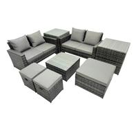 Fimous Lounge Double Seat Sofa Coffee Table Set with 2 Side Tables 3 Stools in Dark Grey Fimous Dark Grey