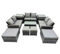 Fimous Lounge Double Seat Sofa Coffee Table Set with 2 Side Tables 4 Stool