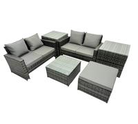Fimous Lounge Double Seat Sofa Coffee Table Set with 2 Side Tables Big Stool in Dark Grey Fimous Dark Grey