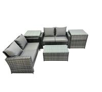 Fimous PE Rattan Garden Furniture Set Lounge Double Seat Sofa Coffee Table Set with 2 Side Tables Dark Grey MixedMixed