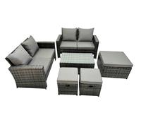 Fimous Lounge Double Seat Sofa Coffee Table Set with 3 Stool