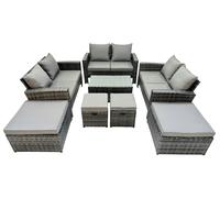Fimous Lounge Double Seat Sofa Coffee Table Set with 4 Stool in Dark Grey Fimous Dark Grey