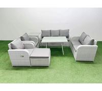 Fimous Outdoor Rectangular Table Sofa Set with Reclining Chair Side Table in Light Grey Fimous Light Grey