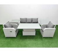 Fimous PE Rattan Garden Furniture Set Reclining Chair Sofa Lounge Sofa Set Adjustable Lifting Dining or Coffee Table Side Table Light Grey