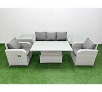 Fimous Pe Rattan Garden Furniture Set Reclining Chair Sofa Lounge Sofa Set Adjustable Lifting Table Side Table Light Grey
