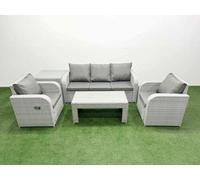 Fimous Pe Rattan Garden Furniture Set Reclining Chair Sofa Lounge Sofa Set Rectangular Coffee Table Side Table Light Grey