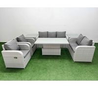 Fimous Pe Rattan Garden Furniture Set Reclining Chair Sofa Set Adjustable Lifting Dining Or Coffee Table 2 Side Table Light Grey