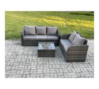 Fimous PE Rattan Garden Furniture Sets 5 Seater Outdoor Lounge Sofa Set Square Coffee Table