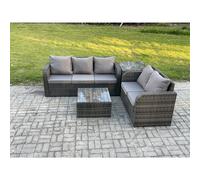 Fimous PE Rattan Garden Furniture Sets 5 Seater Outdoor Lounge Sofa Set Square Coffee Table Side Table