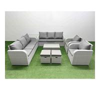 Fimous Pe Rattan High Back Lounge Sofa Set Coffee Table & Chairs Set 3 Seater Sofa Reclining Chair Stools Side Table