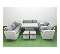 Fimous PE Rattan High Back Lounge Sofa Set with 3 Seater Sofa Reclining Chair Stools 2 Side Table Light Grey
