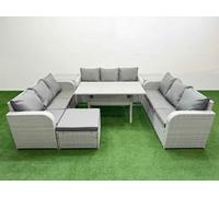 Fimous Pe Rattan Lounge Sofa Set 10 Seater Outdoor Garden Furniture Set Rectangular Dining Table 3 Seater Sofa Big Footstool