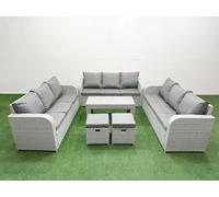 Fimous PE Rattan Lounge Sofa Set 11 Seater Outdoor Garden Furniture Set with3 Seater Sofa 2 Stools Light Grey