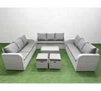 Fimous Pe Rattan Lounge Sofa Set 11 Seater Outdoor Garden Furniture Set Rectangular Coffee Table 3 Seater Sofa 2 Stools Light Grey