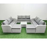 Fimous Pe Rattan Lounge Sofa Set 11 Seater Outdoor Garden Furniture Set Square Coffee Table 3 Seater Sofa 2 Big Footstools