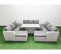 PE Rattan Lounge Sofa Set 11 Seater Outdoor Garden Furniture Set with Adjustable Lifting Dining or Coffee Table 3 Seater Sofa 2 Big Footstools Side Ta Fimous Light Grey One Size